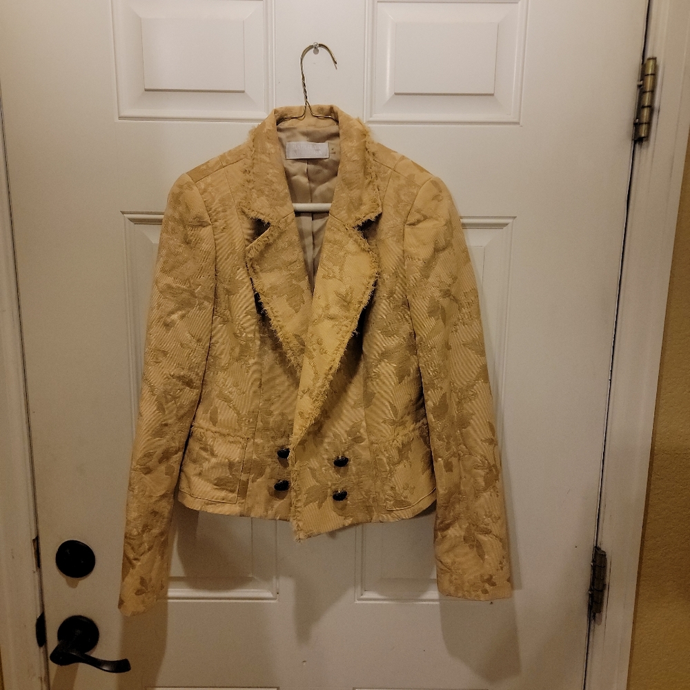 Badgley Mischka Gold Metallic Baroque Jacquard Brocade Jacket 6